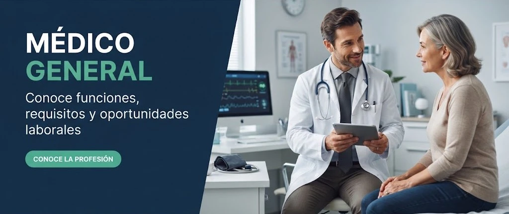 Médico general revisando un expediente clínico en el consultorio